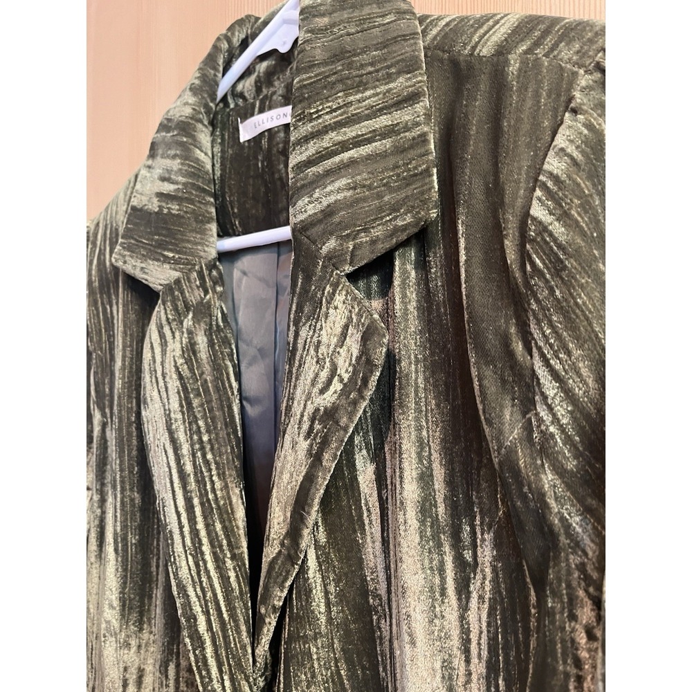 Ellison Olive Velvet Blazer Women Size Small Single Button Tailored Flap Pockets - Picture 12 of 13